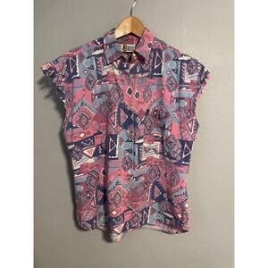 Vintage Jeans Wear Top Womens Large Southwestern Geometric Sleeveless 90s FLAW